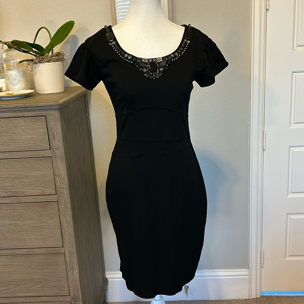 Laundry by Shelli Segal Little Black Beaded Collar Dress, Size 6